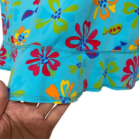 Fresh Produce Splash Blue Multi Floral Fish Print Skirt Pool Beach Women’s Sz L - Picture 4 of 7